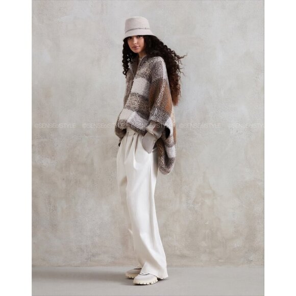 Brunello Cucinelli Cashmere Knit Hooded Poncho Top Sweater Fleecy Teddy Size S - Picture 4 of 9